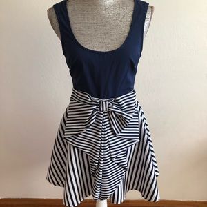 Paradisco Fit Flare Mini Stripped Bow Dress